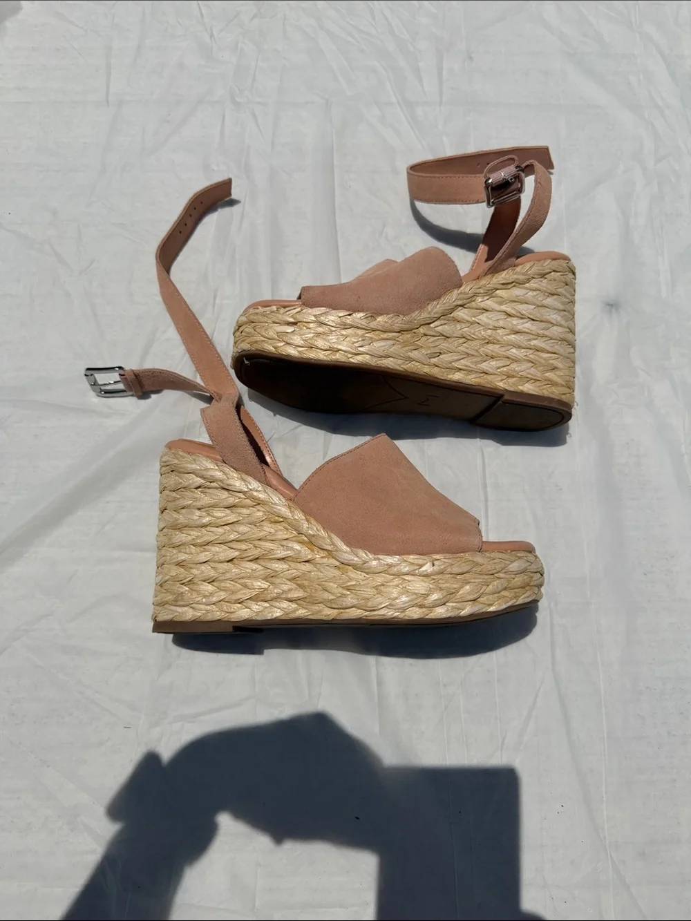 Marc Fisher Blush Tan Suede Espadrille Platform Sandals